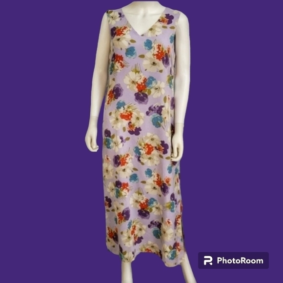 VTG JUDITH HART 1990s Fairycore Lavendar Floral Chiffon Maxi Tank Dress - Picture 1 of 6